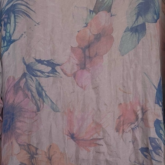 H TREND Italy Silk Floral Print Oversized Dolman Sleeve Blouse Taupe One Size - Picture 6 of 7